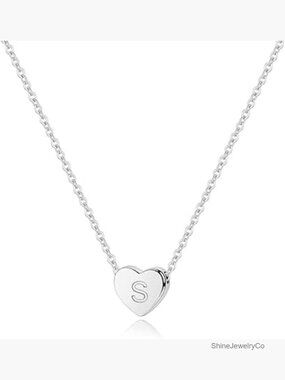 Sterling Silver Heart Initial Necklace Adjustable Chain 16+2.5 Inches Lobster